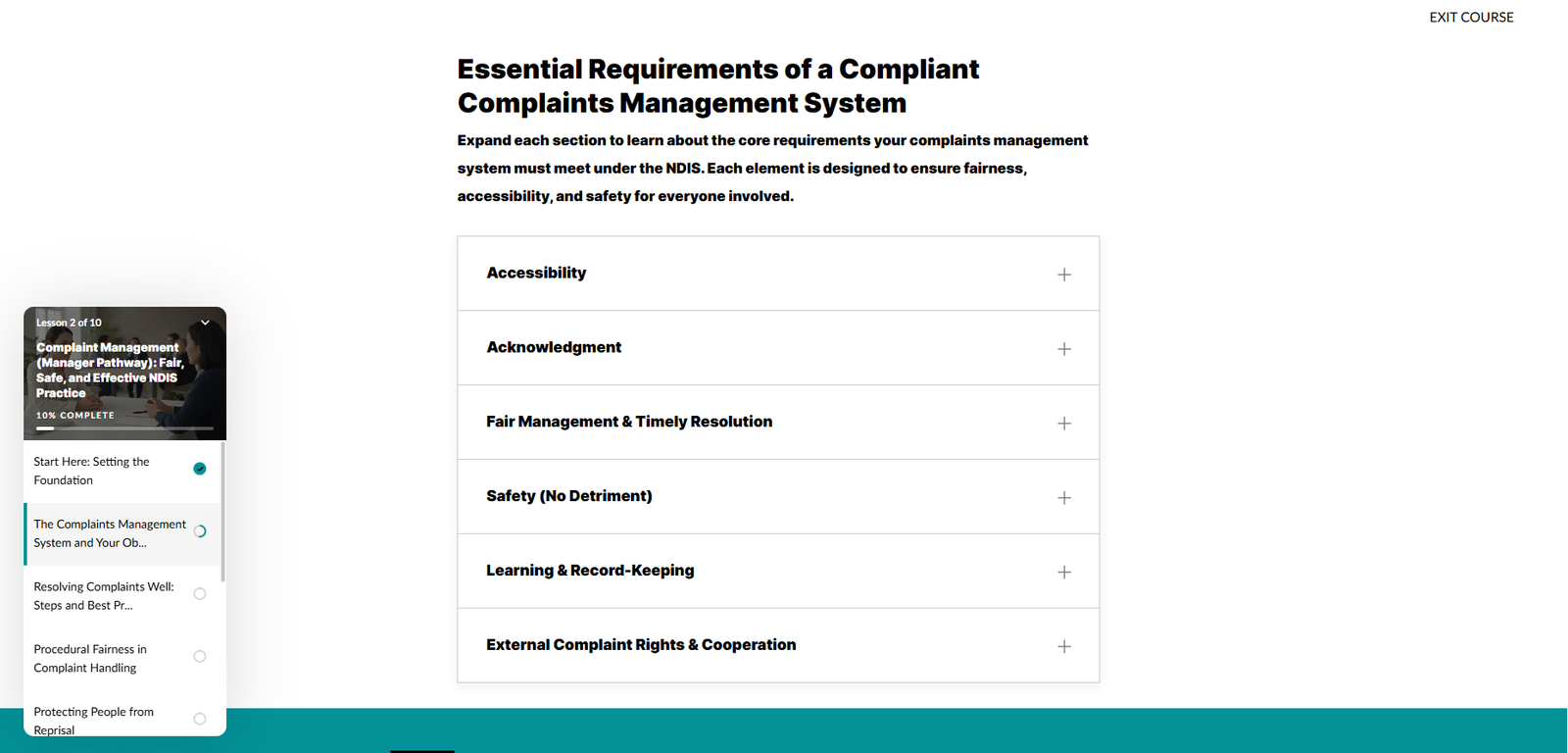 Actual interactive training lesson with expandable learning content